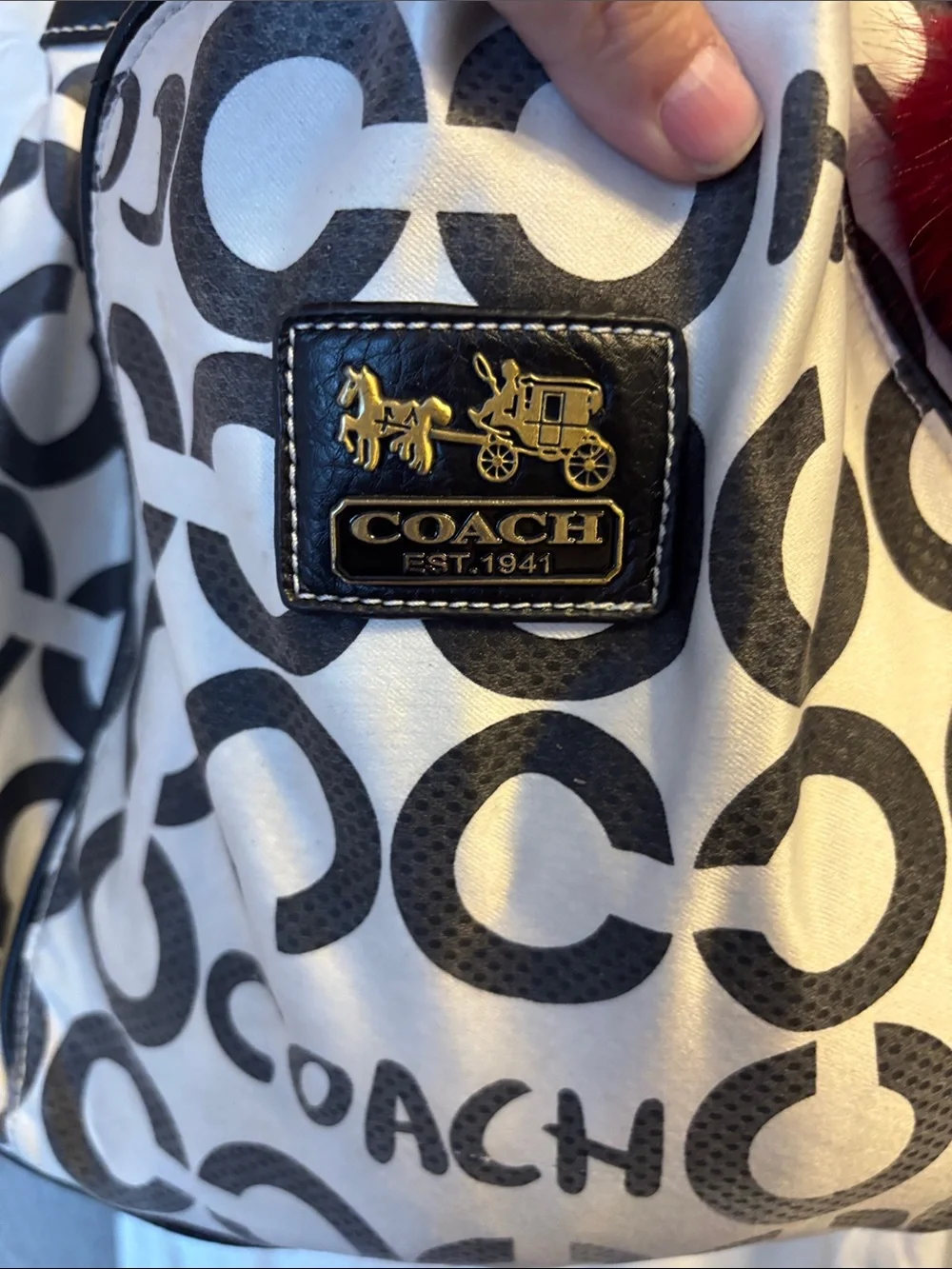 Vintage Coach White & Black Signature Canvas Hobo with monogramed lining